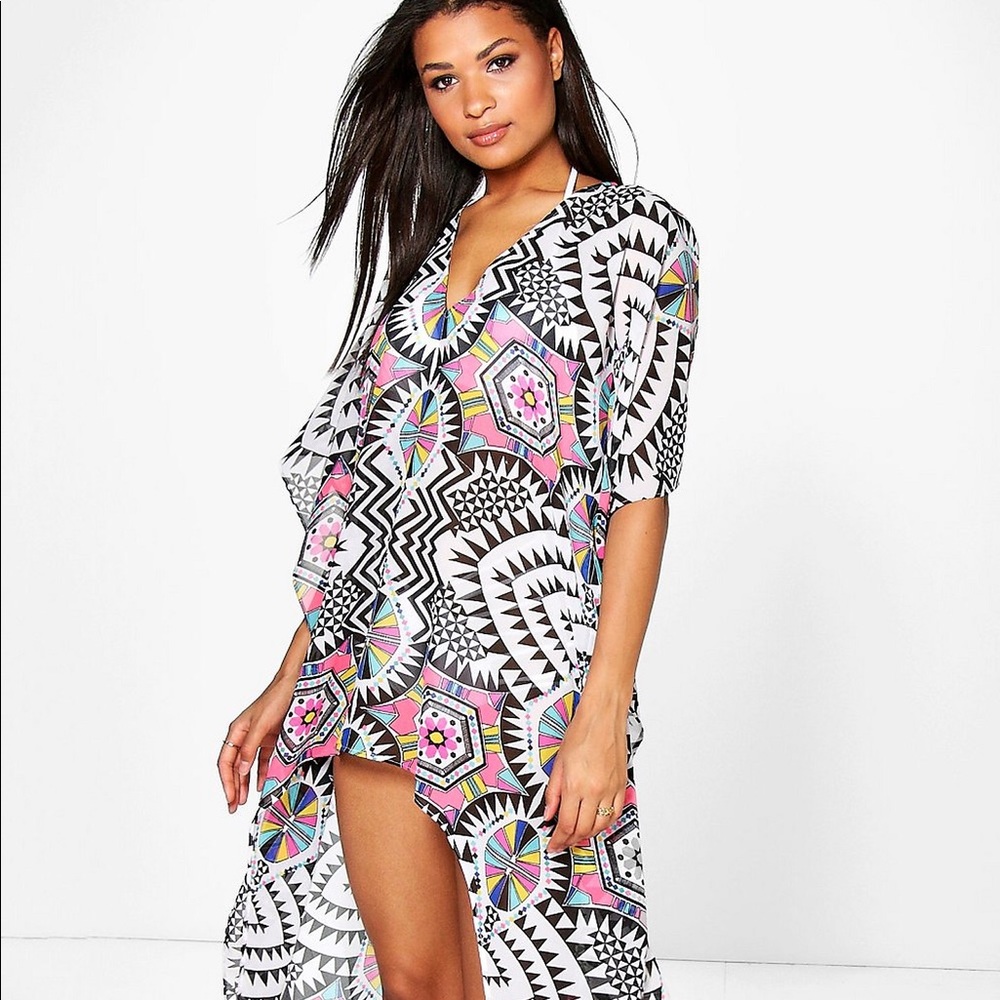 Aztec geometric Laura kaftan cover up high lo